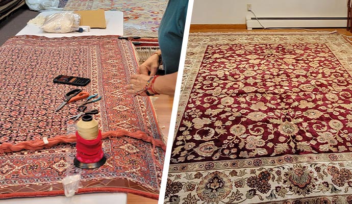 Tibetan rug repair and color inspection